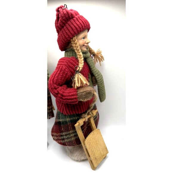 Vintage German Boy Skier and Girl with Sled (Pair) - Picture 8 of 14